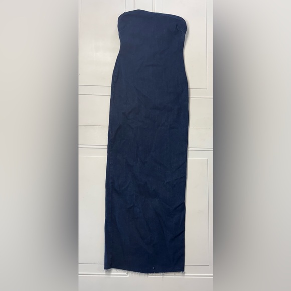 Zara Dresses & Skirts - NWT Zara The Fitted Denim Dress Back Zip Strapless Bodycon Midi Dress Small